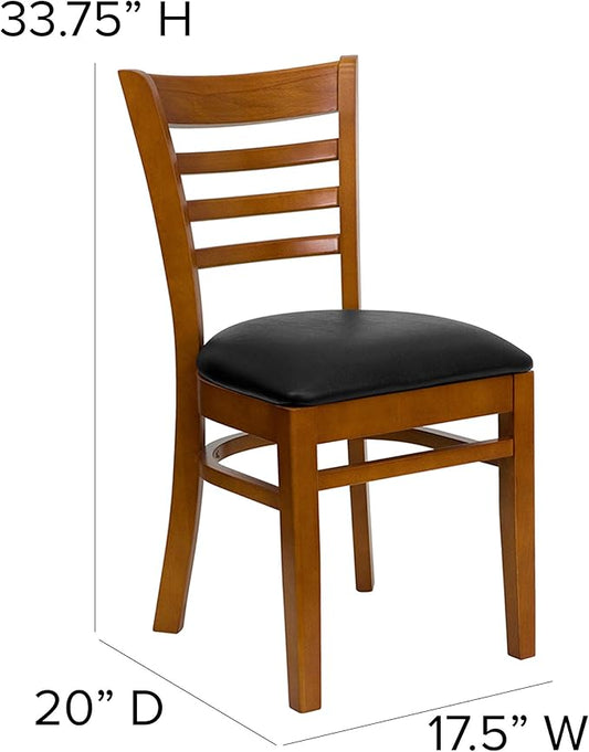 Flash Furniture HERCULES Series Ladder Back Cherry Wood Restaurant Chair - Black Vinyl Seat
