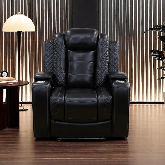 A Ainehome Power Leather Recliner Sofa Set, Recliner Sofa Sectional Couches for Living Room, Reclining Sofa, loveseat, Chair with Storage Console/Cup Holders(Black,Chair)
