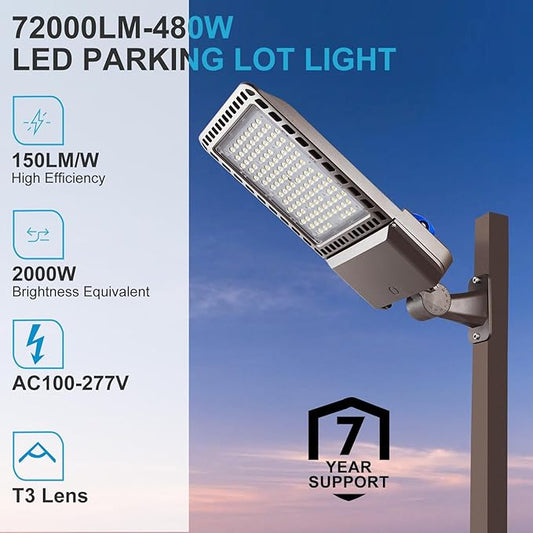 2Pack 480W(486x1W LED) LED Parking Lot Lights 72000Lm 5000K ETL Listed Led Parking Lot Lighting with Smart Photocell & Arm Mount for Driveway/Yard(Coverage: 66~130Ft at Height:30~60Ft)