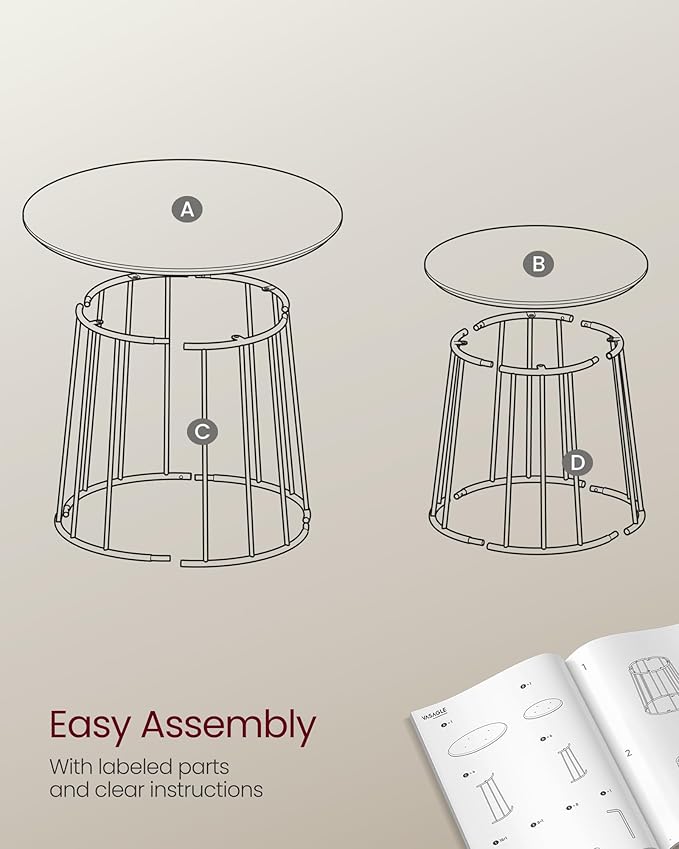VASAGLE Round Coffee Tables, Set of 2, Modern Circle Side Tables with Steel Frame, for Living Room, Bedroom, Rustic Brown ULCT045K01