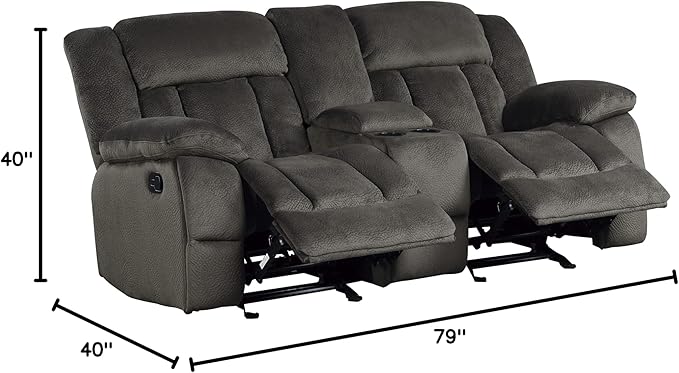 Lexicon Home Theater Seating, Wall Hugger Manual Reclining Loveseat with Center Console, Cup Holders, 2-Seat Dual Glider Recliner Loveseat for Living Room, 79" W Loveseat, Chocolate
