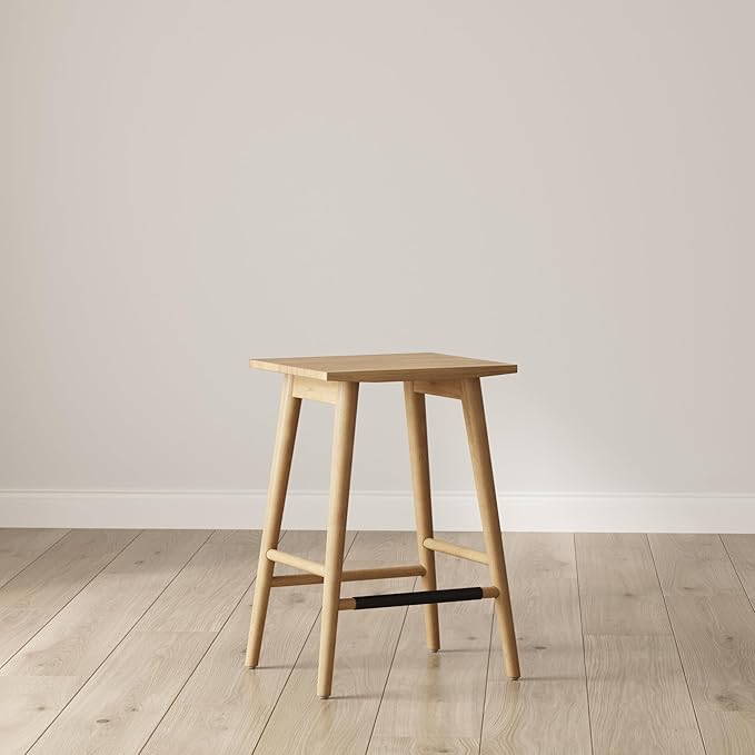 Nathan James Barker Classic Counter Height Wood Barstool with Leather Removable Cushion, Backless Island 24" Bar Stool for Kitchen, Chestnut Brown, Set of 2