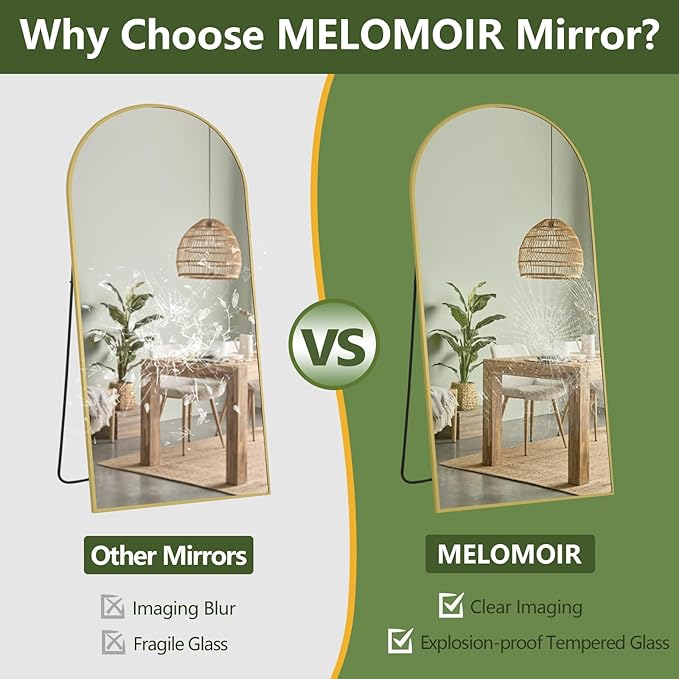 MELOMOIR Gold Mirror Full Length, 71"x32" Arched Floor Mirror for Bedroom, Living Room - Free Standing Hanging or Leaning