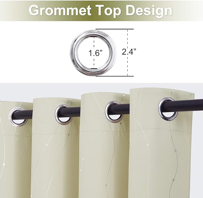 NICETOWN Bedroom Room Darkening Curtains - Triple Weave Microfiber Grommet Top Thermal Insulated Solid Room Darkening Panels/Drapes for Kid's Room (Beige, 1 Pair, 52 inches by 95 Inch)