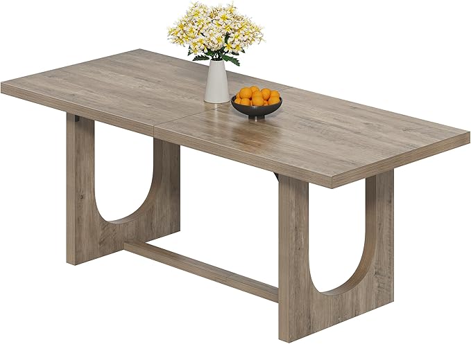 DWVO Dining Room Table for 6-8 People 70.86" Large Rectangle Dining Table Farmhouse Kitchen Table with Heavy Duty Wooden Base for Apartment Living Room Grey Oak