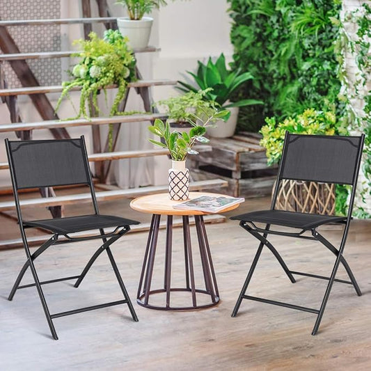 Giantex 4 PCS Folding Patio Chairs, Portable Camping Chair Set, Rust-Proof Steel Frame & Space Saving, Outdoor Patio Furniture for Deck Garden Pool Beach (Black)