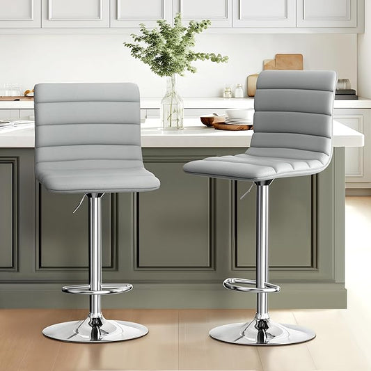 NicBex Swivel Bar Stools Modern PU Leather Adjustable Barstools, Kitchen Island Counter Bar Stools Set of 2,(Grey Color)