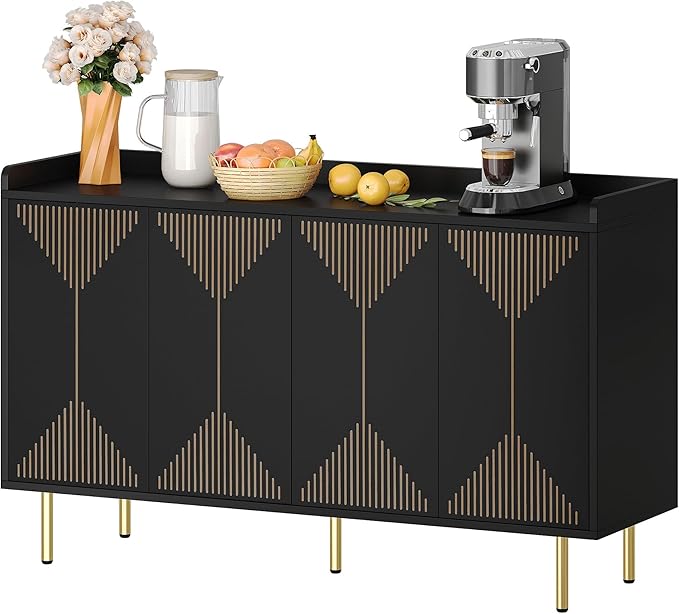 DWVO Modern Kitchen Storage Cabinet with Adjustable Shelves, 55" Sideboard Buffet Cabinet with Storage for Hallway, Kitchen or Living Room, Black