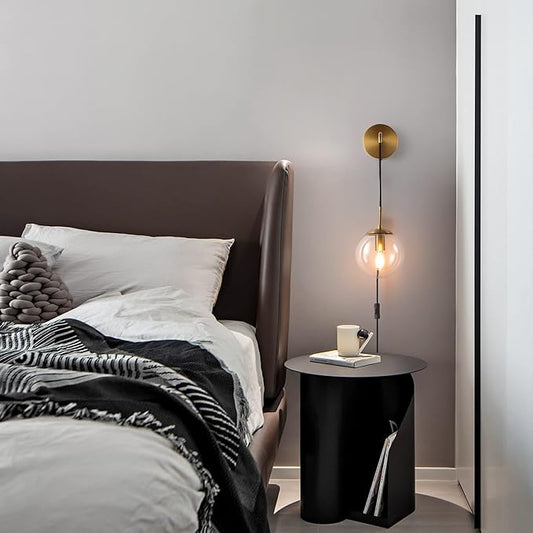 Wall Sconces Set of Two Plug in Wall Sconces Brushed Brass Gold Wall Lamp with Cord Wall Sconce Plug in with Globe Clear Glass Shade Sconces Set of 2 Wall Light Sconce