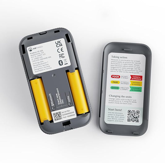 Airthings 325 Corentium Home 2 Smart Digital Radon Detector - Portable and Easy-to-use Radon Testing with Bluetooth connectivity and Humidity & Temperature Sensors