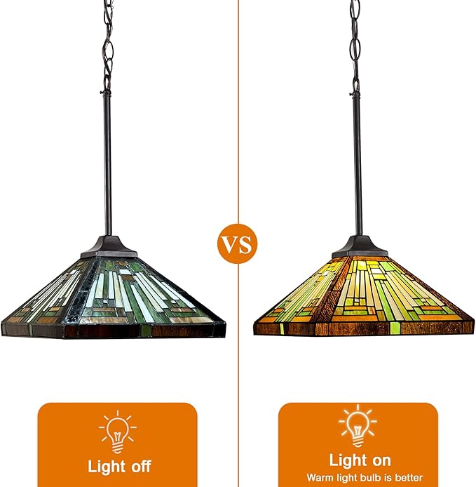 Capulina Tiffany Lamp Stained Glass Pendant Lights 12" Wide Amber Brown Mission Tiffany Style Hanging Lamp for Kitchen Island Dining Room Hallway Counter