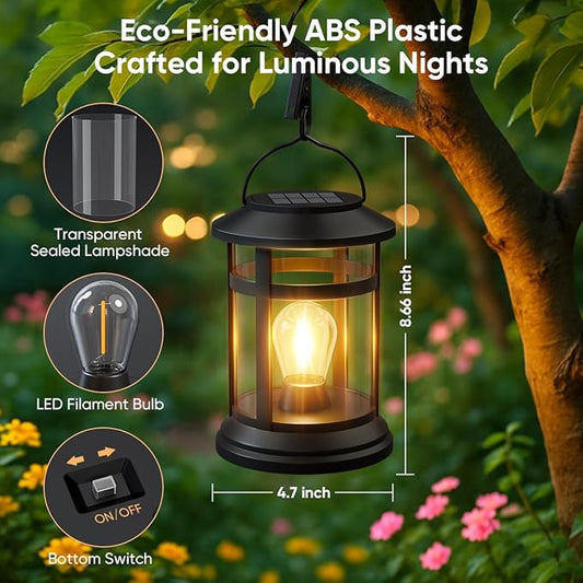 Solar Lanterns Outdoor Waterproof: 4 Pack Hanging Solar Lights for Outside Patio Porch Garden Tabletop Decor - Bright LED Warm White Solar Powered Lighting - Unique Gardening Lovers Mom Gifts