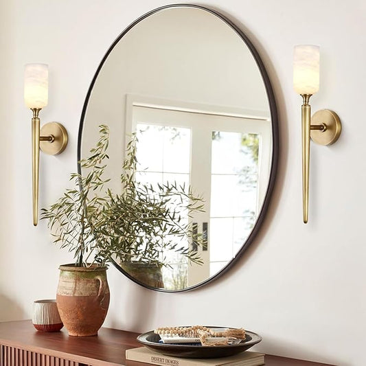Alabaster Wall Sconce 22in Antique Brass Sconces Wall Lighting, Imported in Spain Natural Alabaster, Bathroom Sconce Gold Sconces Wall Decor, For Living Room dining room Hallway Bedside Staircase