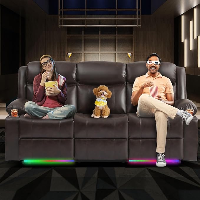 76" Power Reclining Loveseat Sofa, Electric Home Theater Seating with Motorized Buttons/Side Pocket/Cup Holders/4 Colors Ambient Lighting/USB Port/Type-C