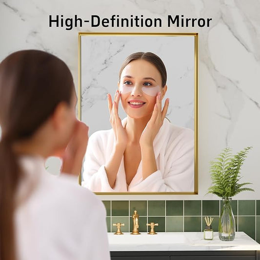 36x30 Inch Gold Bathroom Mirrors for Over Sink, Rectangular Vanity Mirror, Aluminum Framed Mirrors, Tempered Glass, High-Definition Wall Mounted Mirror (Horizontal/Vertical)