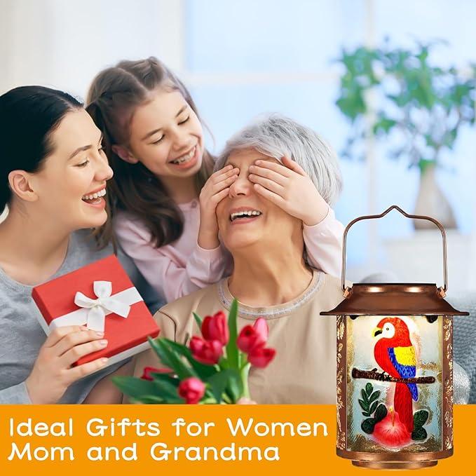 Parrot Solar Lanterns Outdoor Waterproof,Birthday Gifts for Women Mom Grandma Garden Decor,Hanging Solar Lights Wall Mount Decorations for Yard,Front Porch,Patio,Lawn Pathway Landscape
