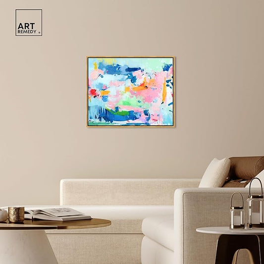 Art Remedy Peaceful Haven Canvas Bright Colorful Abstract Wall Art, Gold Frame, 36" x 30"