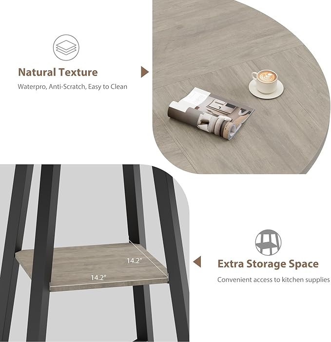 GAOMON 47" Round Dining Table for 4-6 People, Wooden Circle Kitchen Table with Storage Shelf, Industrial Dining Room Table for Kitchen, Dining Room, Save Space