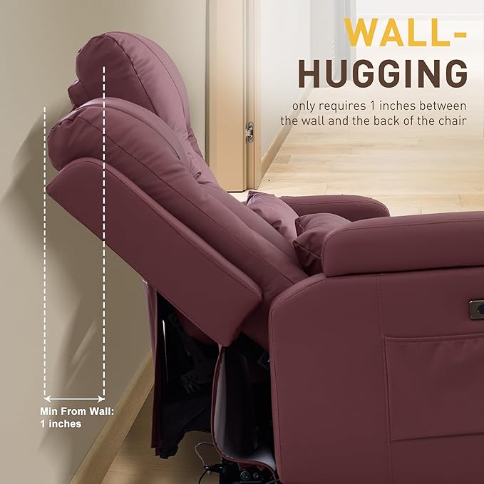URRED Power Loveseat Recliner Sofa with Console, Wall Hugger Reclining Loveseat RV Couch with LED Light, 150° Zero Gravity Recliners Modular Couches for Living Room (Red, 77.3'' - 3 Seats)