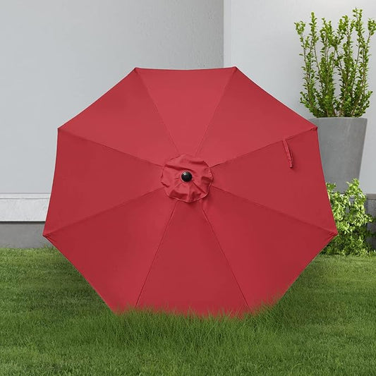 YSSOA 9' Patio Umbrella with 50lbs 20" Capacity Fillable Heavy Duty Round Base, 8 Sturdy Ribs, for Outdoor Lawn, Deck, Poolside, Red and Black