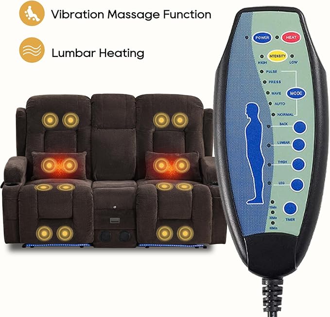 IPKIG Power Recliner Sofa with Flip-Up Backrest Console, USB & USB-C Ports, AC Outlet, LED Lights, Wall Hugger Recliners for Living Room, RV (Dark Brown, 67" - 3 Seat) | Velvet Fabric, Zero Gravity, Dual Reclining, 2 Lumabr Pillow, Bluetooth Speakers