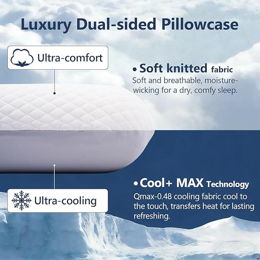 Memory Foam Pillow, Cooling Contour Bed Pillow for Sleeping, Medium Firm Neck & Shoulder Support, Double-Sided Design for All Seasons, Washable Cover (White Upgrade, 16 × 28 × 3 in)