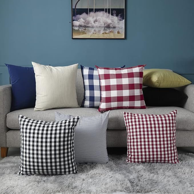 CARRIE HOME Red Buffalo Check Pillow Covers 18 x 18 Set of 2 Red Plaid Check Outdoor Pillow Covers 18x18 Burgundy Throw Pillows for Christmas Decor