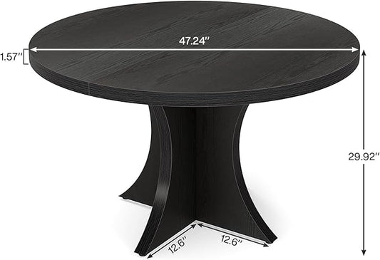 Tribesigns Round Dining Table for 4-6, 47.24-Inch Farmhouse Kitchen Table, Wood Dining Table with Pedestal Base, Small Dinner Table for Dining Room,Living Room, Small Space, Black