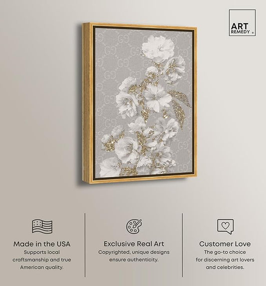 Art Remedy Floral in Classic Fashion Canvas Delicate Farmhouse Wall Art, Gold Frame, 36" x 54"
