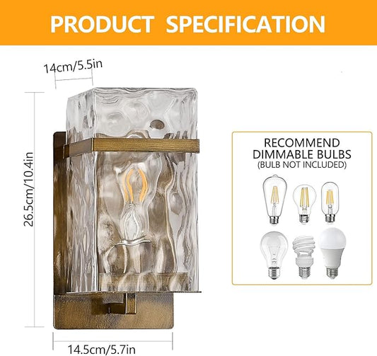 Outdoor Wall Light, Vintage Gold Exterior Waterproof Lanterns,Porch Sconces Wall Mounted Lighting with E26 Sockets & Glass Shades, for Garage,Doorway,Patio,Front Door
