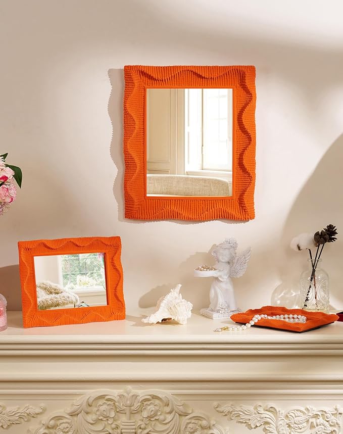 Funky Decorative Mirror for Desk and Art Gallery, 7.5x5.7 Small Wall Decor Mirror for Apartment Dorm Dresser Bedroom Nursery, Teen Girl Birthday Graduation Gift (Orange)