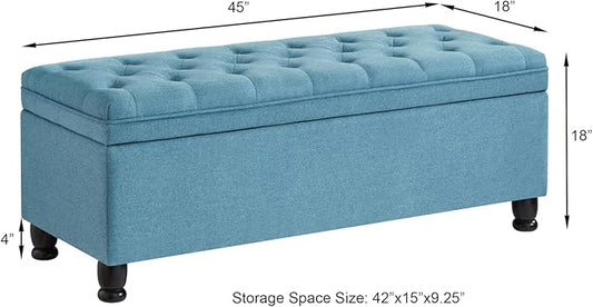 Upholstered Ottoman with Storage,Entryway Bench with Tufted Buttons and Spindle Wooden Legs for Living Room,Bedroom,Light Blue
