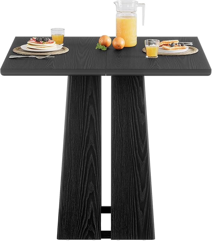 LITTLE TREE Wooden Square Dining Table 4 Sets, 31.5" Farmhouse Kitchen Table with Heavy-Duty Pedestal Base, Dinner Furniture for Dining Room, Living Room, Kitchen (1, Black)