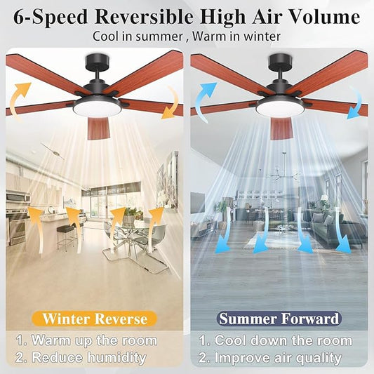 Ceiling Fans with Lights and Remote Control,Indoor/Outdoor Flush Mount Low Profile Commercial Reversible Dimmable Wood Grain Ceiling Fans for Living Room Patio Industrial Shop, 62 inch