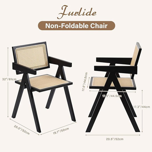 Rattan Dining Chairs Set of 2, Modern Mid Century Dining Chairs with Arms, Outdoor Bamboo Chairs for Bedroom, Living Room, Reading Room, Black