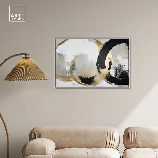 Art Remedy Another Dimension Canvas Modern Black White Abstract Wall Art, White Frame, 36" x 24"