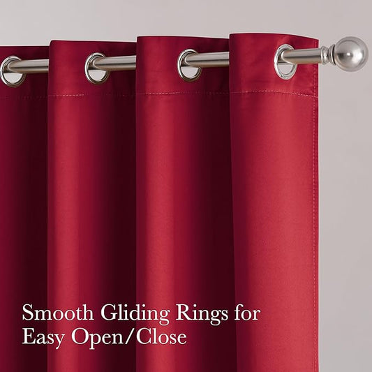 NICETOWN Thermal Insulated 100% Blackout Drape, Christmas Red, 1 PC, 100" x 84", Noise Reducing Performance Slider Faux Silk Curtain Panel with Black Lining, Full Light Blocking Patio Door Drapery