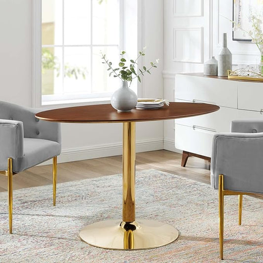 Modway Verne Oval Wood Grain 48" Dining Table in Gold Walnut