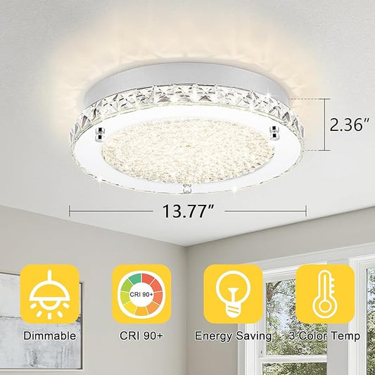 Flush Mount Crystal Ceiling Light Modern LED Ceiling Light Fixture Flush Mount 13 Inch Kitchen Ceiling Light for Bedroom, Laundry Room, Hallway, Balcony, Dimmable 3000K/4000K/5000K