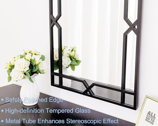 Chende Large Living Room Mirror for Decor, 28" x 40" Rectangle Bathroom Mirror with Matte Black Metal Pipe Frame, Modern Wall Decorative Mirror for Hallway, Dining Room, Bedroom