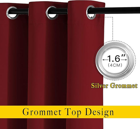 NICETOWN Blackout Draperies Curtain Panels - Thermal Insulated Solid Grommet Blackout Curtains/Panels/Drapes for Living Room(Burgundy Red, 1 Pair, 46 by 54-Inch)