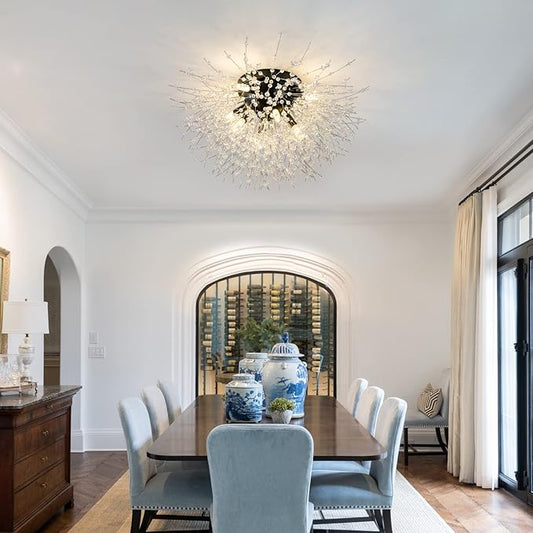 CM MZY Sputnik Flush Mount Ceiling Light Fixtures, Modern Black Crystal Firework Chandelier, 8-Light Close to Ceiling Lighting Fixtures for Bedroom Kitchen Hallway Entryway(H11.8'' x W21.5'')