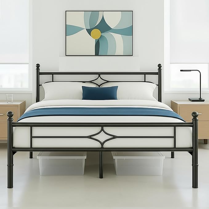 Metal Bed Frame Full Size - 14 Inch Platform Bed Frame with Headboard/Heavy Duty Sturdy Mattress Foundation/No Box Spring Needed/Easy Assembly, Black, Full