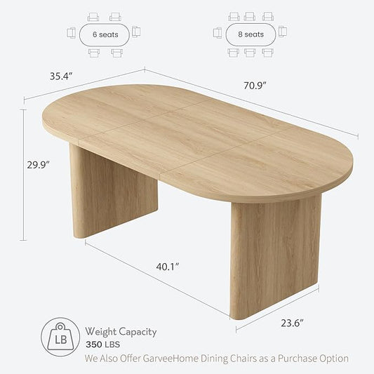 GarveeHome Oval Dining Table for 6-8 People, Long Large Kitchen Table with Thick Sturdy Wooden Base, Farmhouse Dining Room Table for for Kitchen, Living Room, Office (70.87" Long,Natural)
