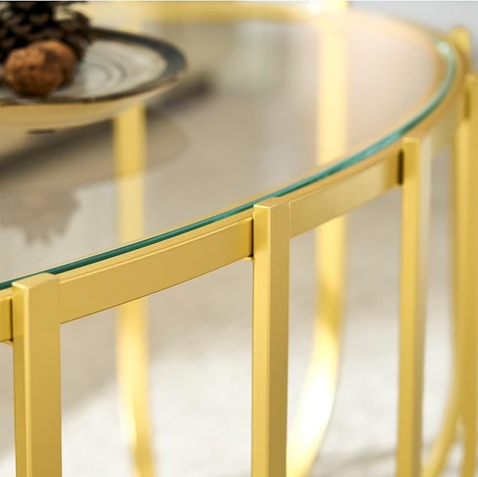 Saint Mossi Glass Oavl Coffee Table for Living Room, Modern 2-Tier Gold Center Table, Clear Glass Top with Gold Finish Legs & Frame