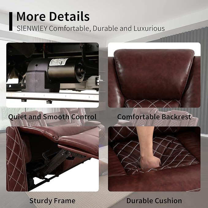 Power Leather Recliner Sofa Set with LED Light,Reclining Sofa and Loveseat,Leather Couch Set for 3 Seats Couch with Coffee Table/Loveseat with Storage Console 2 PCS for Living Room(Red,3+2)
