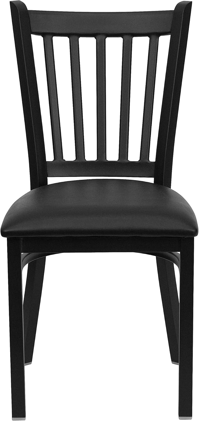Flash Furniture HERCULES Series Black Vertical Back Metal Restaurant Chair - Black Vinyl Seat