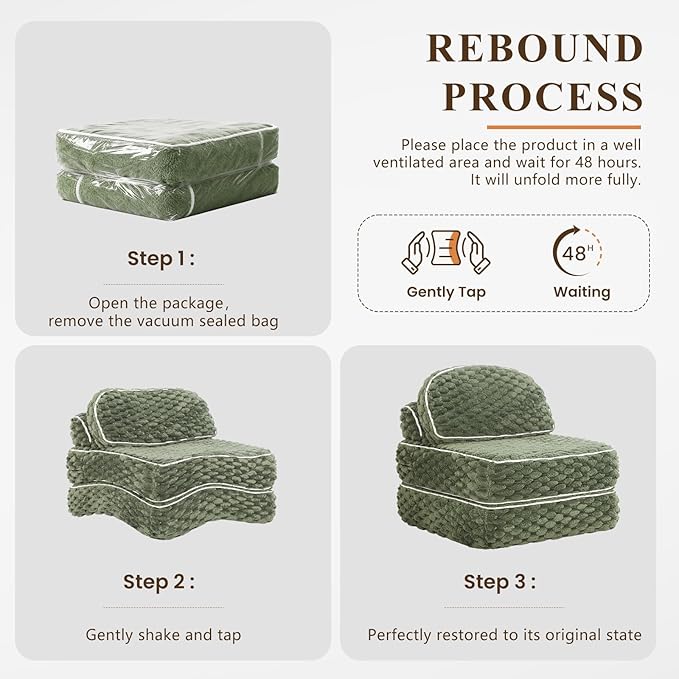 COLAMY Folding Sofa Bed, 3-in-1 Convertible Sleeper Chairs with Pillow,Back Support, Fuzzy Fabric Floor Couch Bed for Adults, Boneless Couches Living Room, Bedroom, Apartment, Green