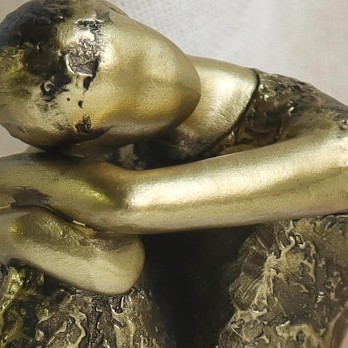 Pigort Thinker Statue Abstract Sculpture - Collectible Rustic Gold Figurine Art Home Office Bookshelf Decorative Objects Desktop Decor for Men, 3.7 x 4.6 x 3.5 inches