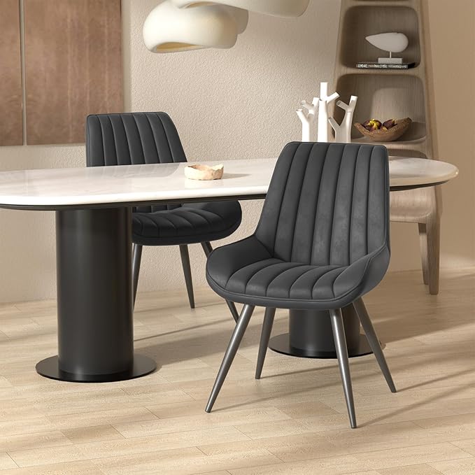 Nalupatio Modern Dining Chairs Set of 6, Fabric Dining Room Chairs with Soft Backrest and Seat, Comfortable Thick Cushion Upholstered Side Chairs with Metal Legs for Kitchen, Black